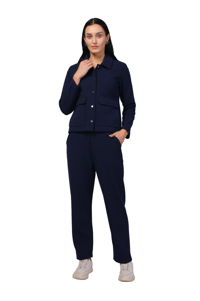 Women Co-ord Set in Scuba Crush Fabric in Ink Blue